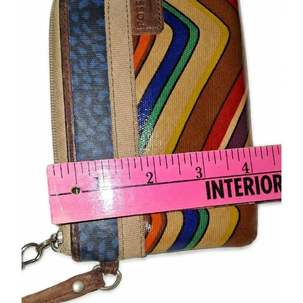 Fossil Key-Per Chevron Wristlet | Wallet Multicolor Coated Canvas with Leather T